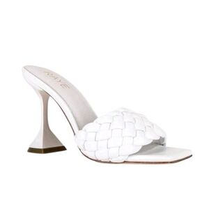 RAYE Heeled Mules White Woven Square Toe Slip On Women Size 7 $188